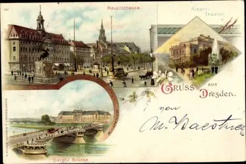 Litho Dresden, Hauptstraße, Albert Theater, Carola Brücke