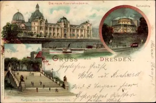 Litho Dresden, Belvedere, Brühlsche Terrasse, Neue Kunstakademie