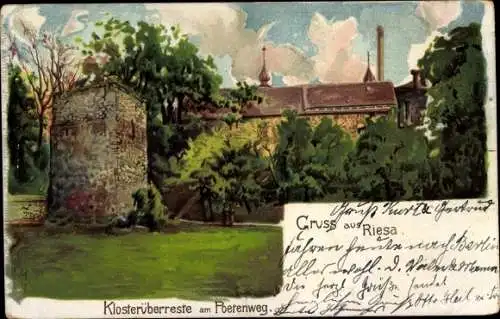 Litho Riesa an der Elbe Sachsen, Klosterüberreste am Poetenweg