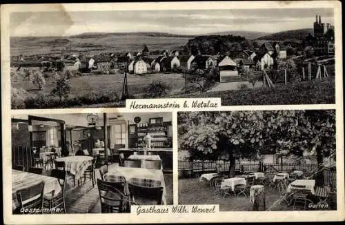 Ak Hermannstein Wetzlar an der Lahn, Gesamtansicht, Gasthaus, Garten, Gastzimmer