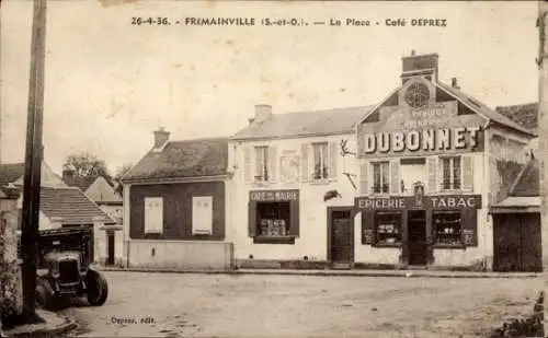 Ak Frémainville Val d'Oise, Place, Cafe Deprez, Dubonnet