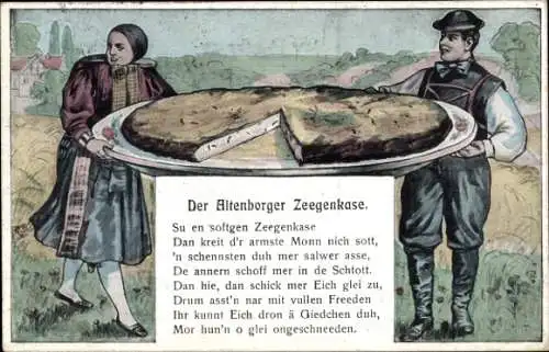 Ak Altenburger Ziegenkäse, Paar in Volkstrachten