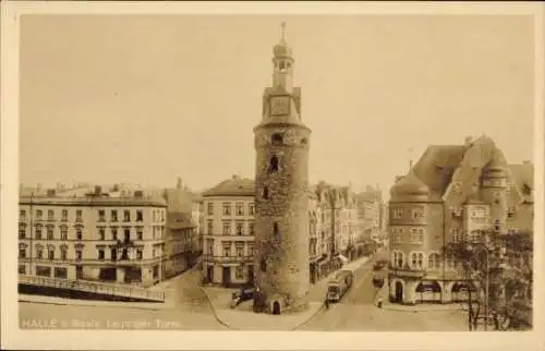 Ak Halle an der Saale, Leipziger Turm, Straßenbahn