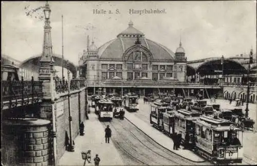 Ak Halle an der Saale, Hauptbahnhof, Straßenbahn Nr. 17