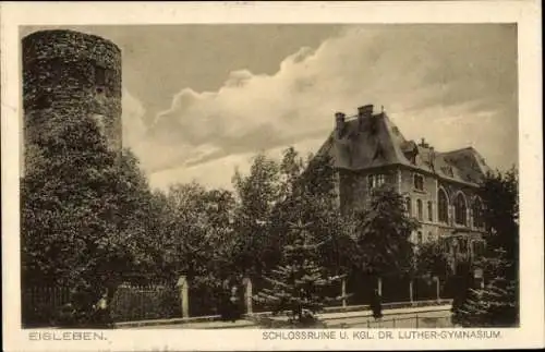 Ak Lutherstadt Eisleben, Schlossruine, Luther-Gymnasium