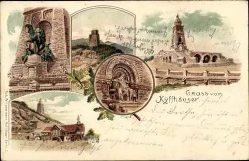 Litho Steinthaleben Kyffhäuserland in Thüringen, Kyffhäuser, Kaiser Wilhelm Denkmal, Barbarossa