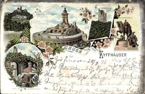 Litho Steinthaleben Kyffhäuserland, Kyffhäuser, Kaiser Wilhelm Denkmal, Barbarossa, Rothenburg