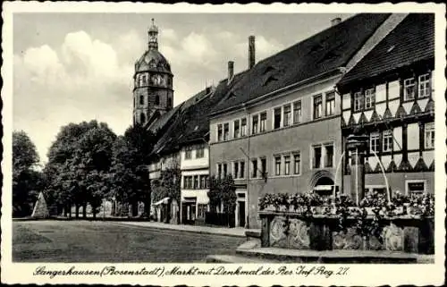 Ak Sangerhausen am Südharz, Rosenstadt, Markt mit Denkmal des Res. Inf. Reg. 27