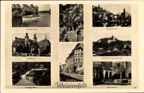 Ak Weißenfels an der Saale, Rathaus, Stadtgarten, Klosterhof, Bergschule, Schloss Augustusburg