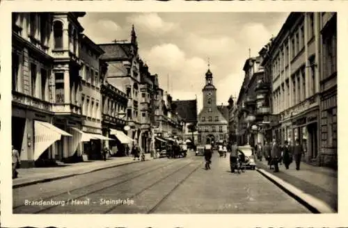 Ak Brandenburg an der Havel, Steinstraße, Geschäfte, Turm