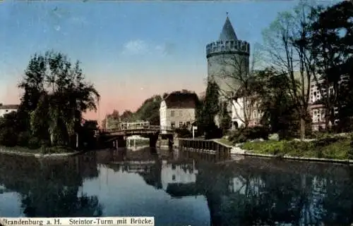 Ak Brandenburg an der Havel, Steintor-Turm, Brücke