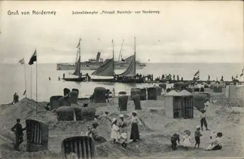 Ak Nordseebad Norderney Ostfriesland, Strand, Schnelldampfer Prinzess Heinrich