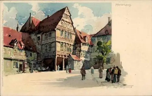 Künstler Litho Hammel, Otto, Hildesheim in Niedersachsen, Markt mit Blick zum Pfeilerhaus