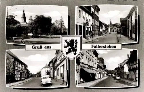 Ak Fallersleben Wolfsburg in Niedersachsen, Straße, Kirche, Wappen