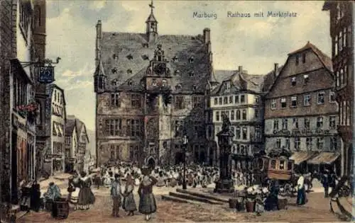 Ak Marburg an der Lahn, Rathaus, Marktplatz