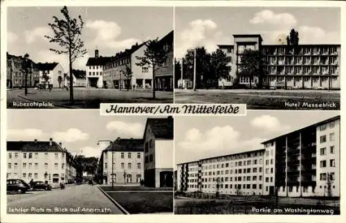 Ak Hannover in Niedersachsen, Am Mittelfelde, Rübezahlplatz, Hotel Messeblick, Lehrter Platz