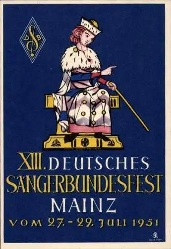 Ganzsachen Ak Mainz in Rheinland Pfalz, XIII. Deutsches Sängerbundesfest 1951