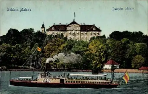 Ak Insel Mainau im Bodensee, Schloss Mainau, Dampfer Greif