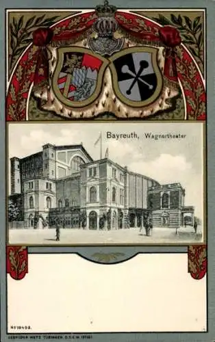 Präge Wappen Passepartout Ak Bayreuth in Oberfranken, Wagnertheater