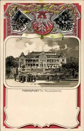 Präge Wappen Passepartout Litho Frankfurt am Main, Palmengarten