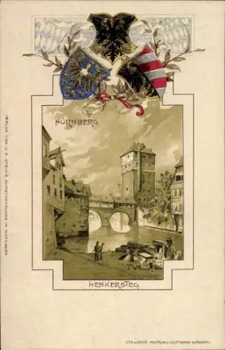 Präge Wappen Passepartout Litho Nürnberg in Mittelfranken, Henkersteg