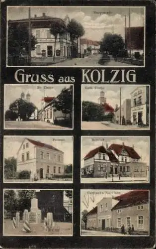 Ak Kolsk Kölzig Neumark Ostbrandenburg, Hauptstraße, Gasthaus zur Eisenbahn, Bahnhof