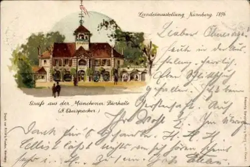 Litho Nürnberg, Bayer. Landesausstellung 1896, Münchener Bierhalle