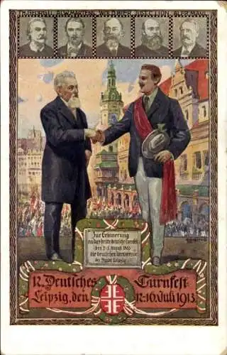 Künstler Litho Liebing, Leipzig in Sachsen, 12. Deutsches Turnfest 1913, Herz und Hand dem Vaterland