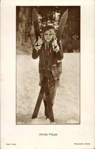 Ak Schauspielerin Anita Page, Portrait, Ski