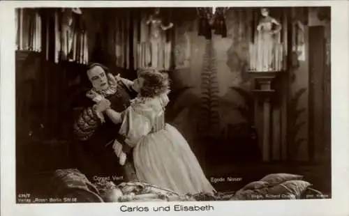 Ak Schauspieler Conrad Veidt und Egede Nissen, Filmszene Carlos und Elisabeth, Ross Verlag