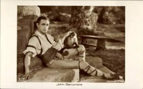 Ak Schauspieler John Barrymore, Portrait mit Affe, Ross Verlag 5182 1