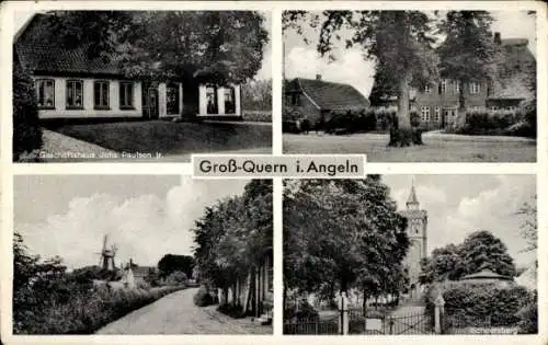 Ak Groß Quern Steinbergkirche in Angeln, Geschäftshaus Paulsen, Wegeblick