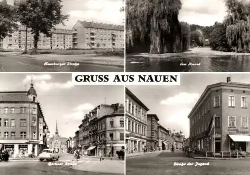 Ak Nauen im Havelland, Hamburger Straße, Kanal, Berliner Straße, Straße der Jugend