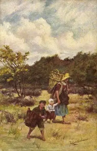 Künstler Ak Gerstenhauer, Johann Georg, niederländisches Motiv, Frau mit Kindern