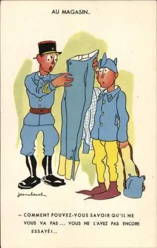 Künstler Ak Cheval, Jean, Au Magasin, Soldaten, Uniform, Gewaschene Hose