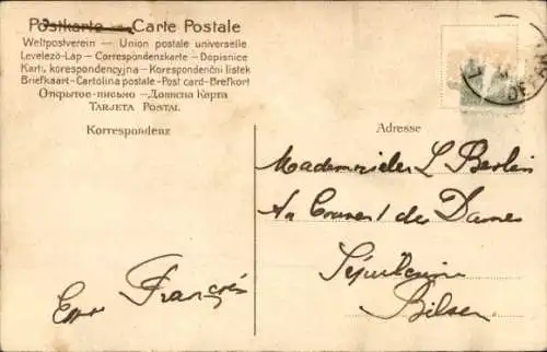 Litho Mädchen mit einem Bernhardiner