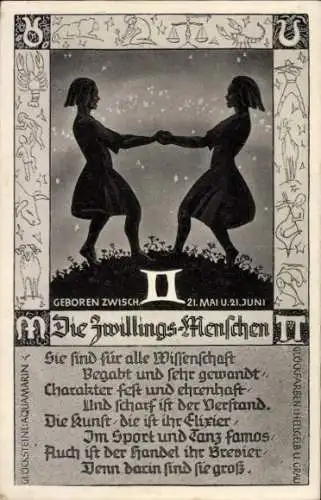 Ak Sternzeichen Zwillinge, Gemini, 21. Mai bis 21. Juni