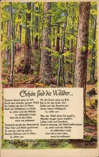 Ak Schön sind die Wälder, Gestern abend ging ich halt, Gedicht