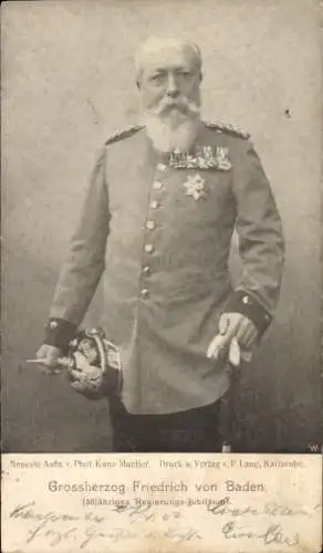 Ak Großherzog Friedrich I. von Baden, 50. Regierungsjubiläum, Uniform, Pickelhaube