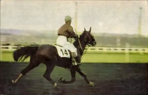 Ak Mann auf Pferd, Pferderennsport, Jockey, Nr 14, Postillon 1967, Louis Sauve sur Querido II