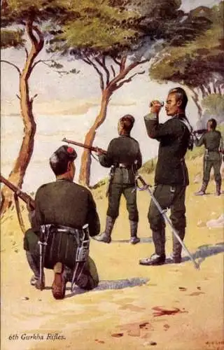 Künstler Ak 6th Gurkha Rifles, Our Indian Armies, indische Soldaten