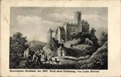 Künstler Ak Richter, Ludwig, Gnandstein Kohren Sahlis in Sachsen, Das Schloss um 1837