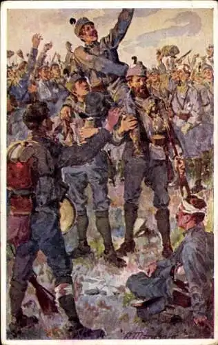 Künstler Ak 18. Okt. 1914, I. Batl Tiroler Landesschützen, Hauptmann Rudolf Kulka, kuk Armee, I.WK