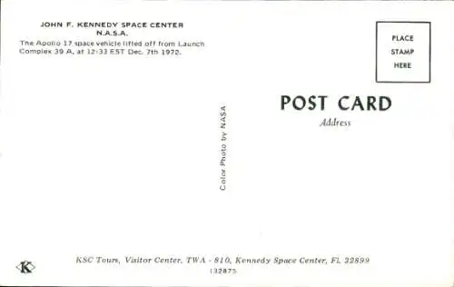 Ak Florida USA, John F. Kennedy Space Center, NASA, Apollo 17