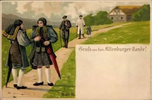 Künstler Litho Mailick, Thüringen, Gruß aus dem Altenburger Lande, Bauerntrachten