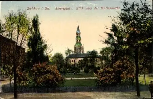 Ak Zwickau Sachsen, Partie am Albertplatz, Marienkirche