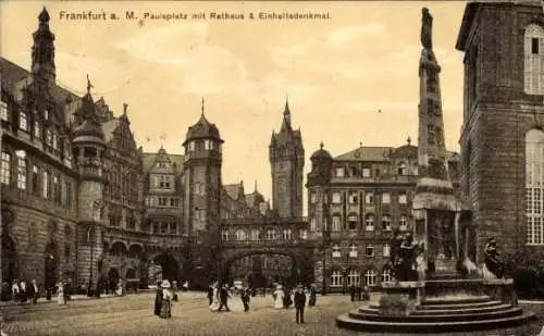 Ak Frankfurt am Main, Paulsplatz, Rathaus, Einheitsdenkmal