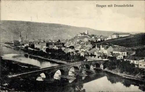 Ak Bingen am Rhein, Panorama, Drususbrücke