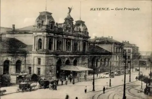 Ak Mainz am Rhein, Mayence, Hauptbahnhof, Pferdekutschen