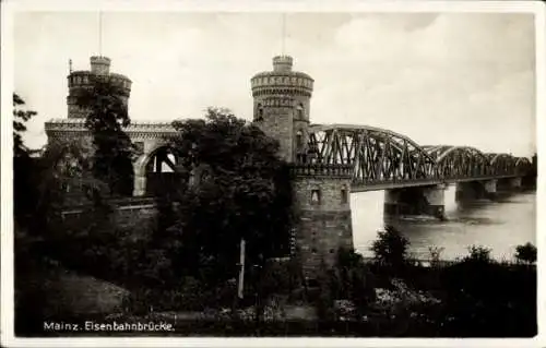 Ak Mainz am Rhein, Eisenbahnbrücke